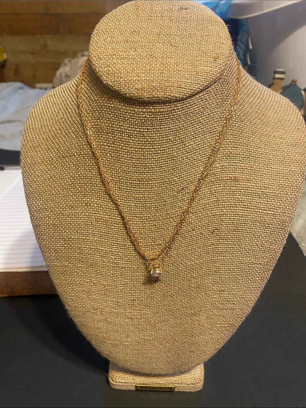 Fashion Jewelry Gold-Tone Necklace with Clear Crystal Pendant